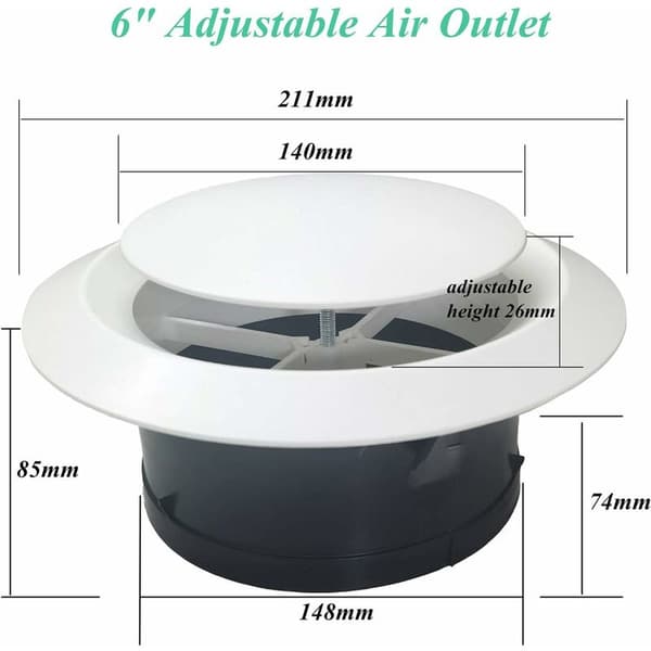 Justerbar rund friskluftsventil 100 mm skivspridare luftflödeskontroll kanalventilation 1 st
