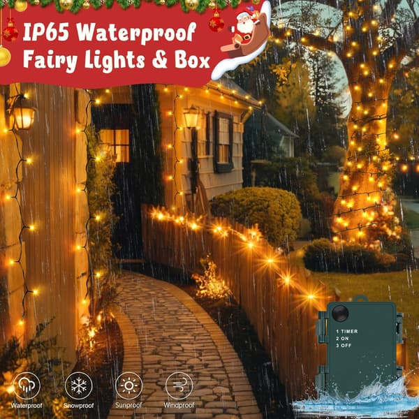 2PK 10M 100LED Varm Hvit Julelys Batteri Timer Vannbestandig Pack of 2