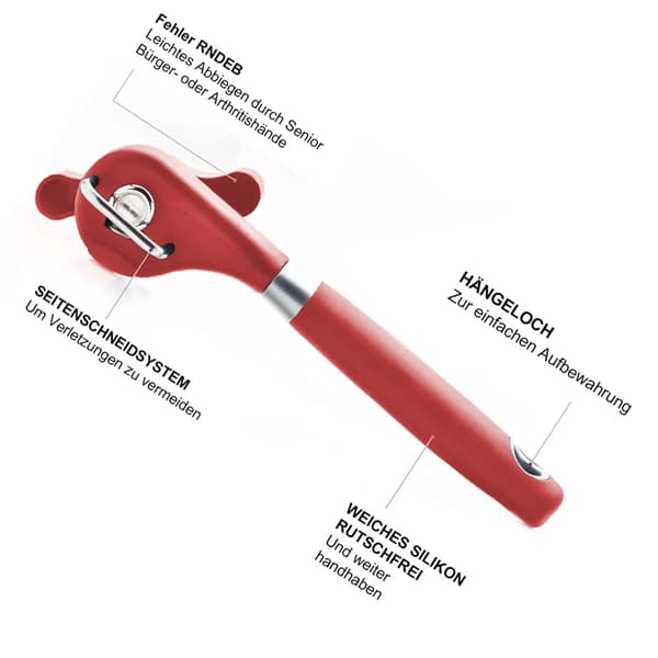 Sikker dåseåbner, rustfrit stål, ergonomisk skridsikkert design, glat kantklipning, ingen skarpe kanter