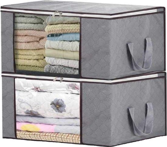 2-pack grå förvaringsväskor Kläder Täcke Organizer 58x32x38cm