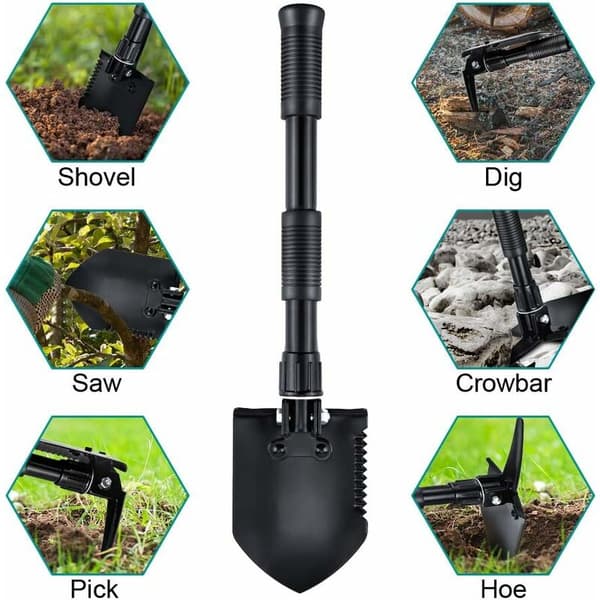 Mini sammenleggbar spade 40cm karbonstål multifunksjonell overlevelsesspade med bæreveske Camping Vandring 1 stk