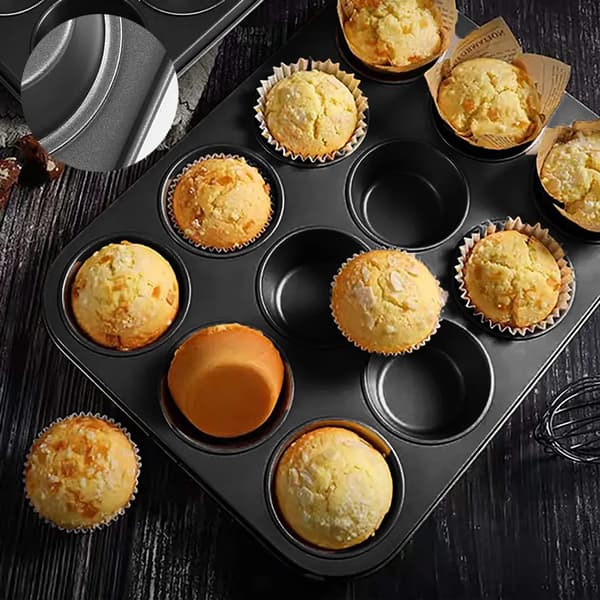 Jätte muffinsplåt 1 st 12 koppar kolstål 35,5x27x3cm svart granit nonstick