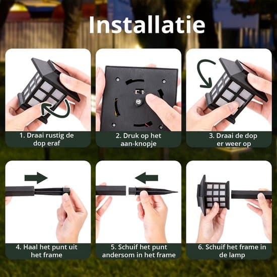Soldrevne havelamper - 6 stk. - Sort Tuinfakkels op Zonne