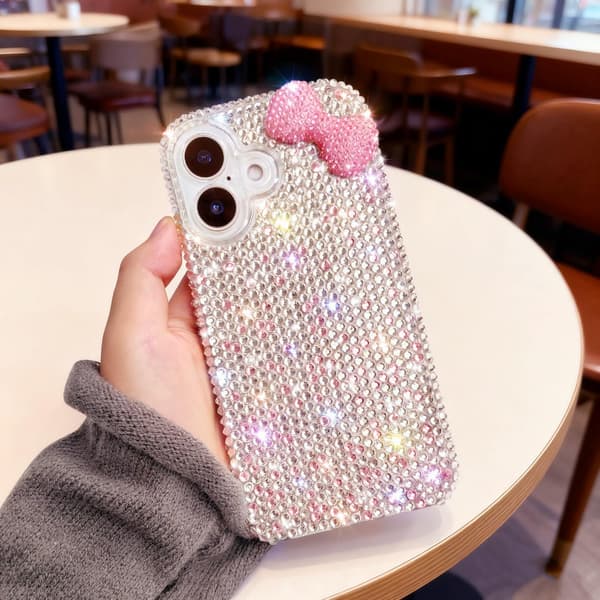 Rosa rosett strass glitter mobilskal