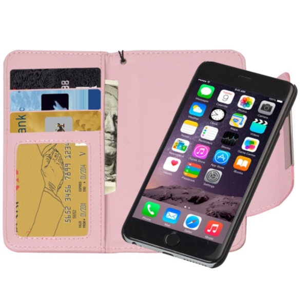 Plånbok med magnetskal för iPhone 6 och 6s Rosa