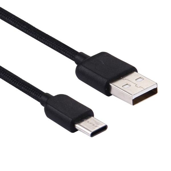 1m Nylonklädd Typ-C till USB 2.0 Data / Laddning Svart