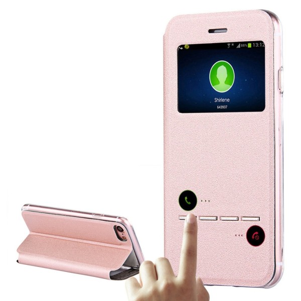 Fodral med Call-ID & Svara funktion- iPhone 7/8/SE Rosa