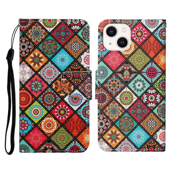 Plånbok med mönster för iPhone 14 multifärg