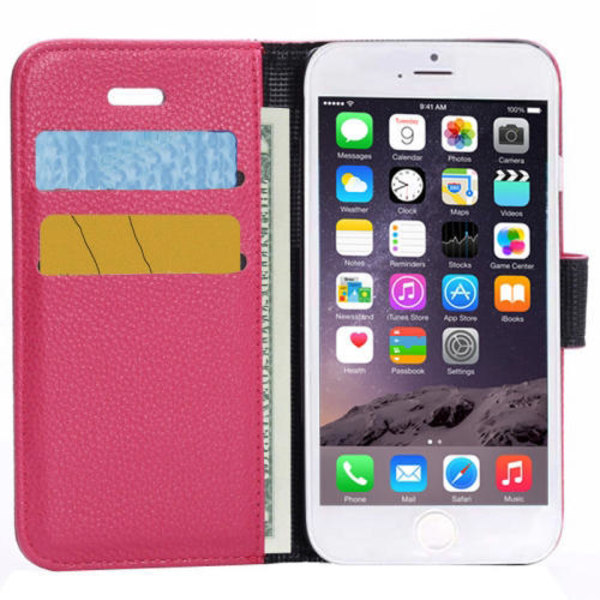 Läder plånbok med magnetlås till iPhone 6 Cerise
