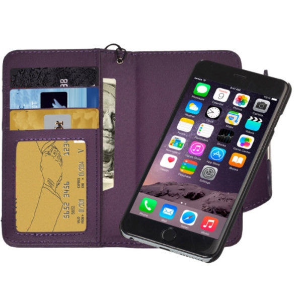 Plånbok med magnetskal för iPhone 6 och 6s Lila