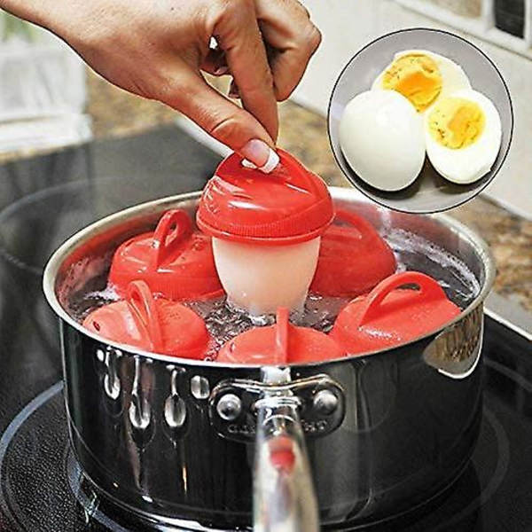 Munankeitin 6 kpl Silikoni Munankeitin BPA-vapaa Kova Ja Pehmeä Ei kuorta Munankeitin Munakupit Munavaras Non Stick Silikoni punainen