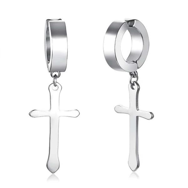 2-pack Fake Piercing Ring utan Hål Hängande Kors Silver