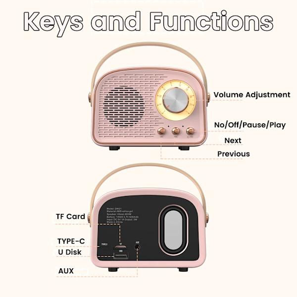 Mini Radio Bluetooth Højttaler ROSA white