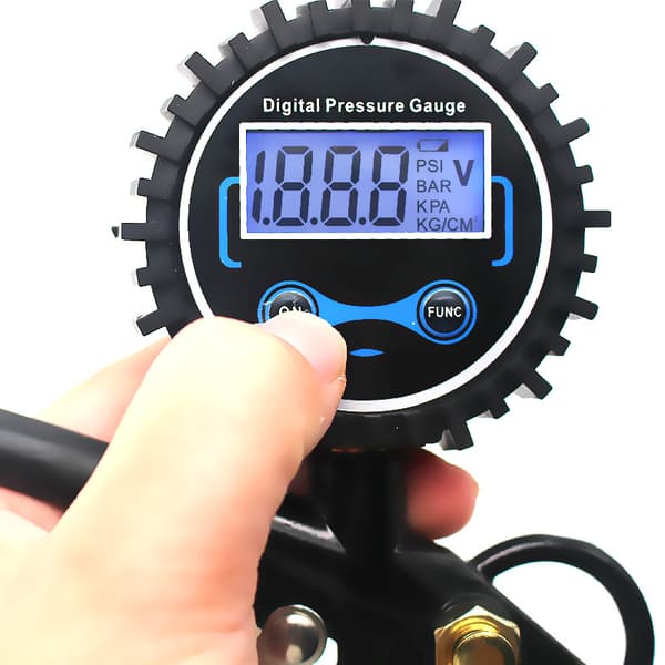 Däcktrycksmätare, bilens däckuppblåsningspistol, LED LCD-nattljusdisplay, elektronisk digital däcktrycksmätare