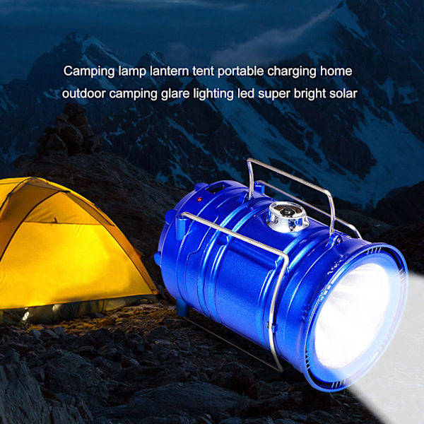 Solar campinglampe USB genopladelig lommelygte Bærbar nødlampesæt Blue
