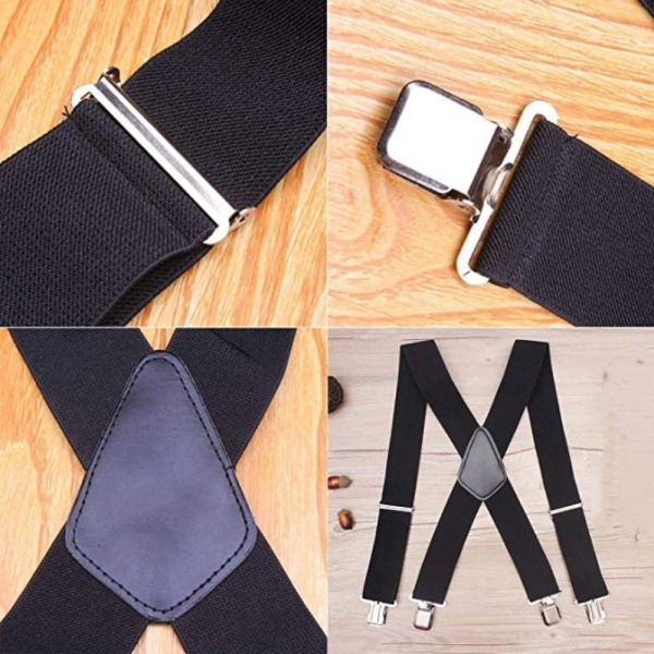 Elastiska hängslen, 5 cm breda, 4 starka clips i X-form