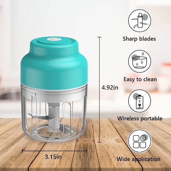 USB-laddningsbar minihackare, liten matberedare med borste, 250 ML, 3 vassa blad