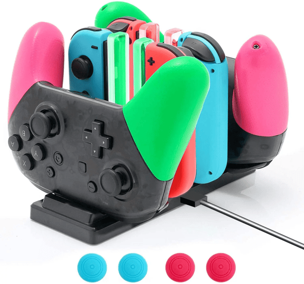 Laddningsdocka för Nintendo Switch Joy-Cons och Pro-kontroller med LED-lampor