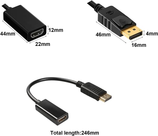 DisplayPort til HDMI-adapter, DP han til HDMI hun-kabel, 1080P 4K-opløsningskonverter (sort)