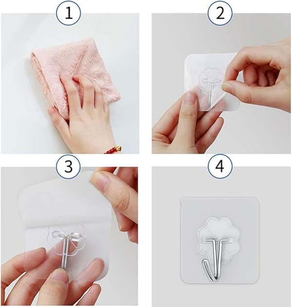 30 stk selvklebende kroker, vanntette transparente selvklebende kroker