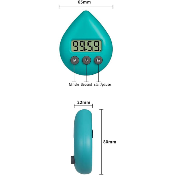 1:a badrumsklocka - Vattentät digital duschtimer - Vattendroppeform - Energispar - Kökstimer (grön)