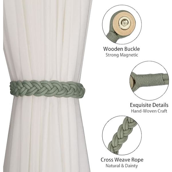 Gardinklämmor Magnetiska Vävda Gardinhållare Draperi Förband (Silvergrå -2Pack)