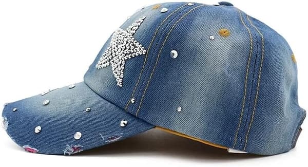 Damehat Diamond Flower Denim Cap Sommer Cowboy Hat Cowboy Hat Cap (Farve: B, Størrelse: Justerbar)