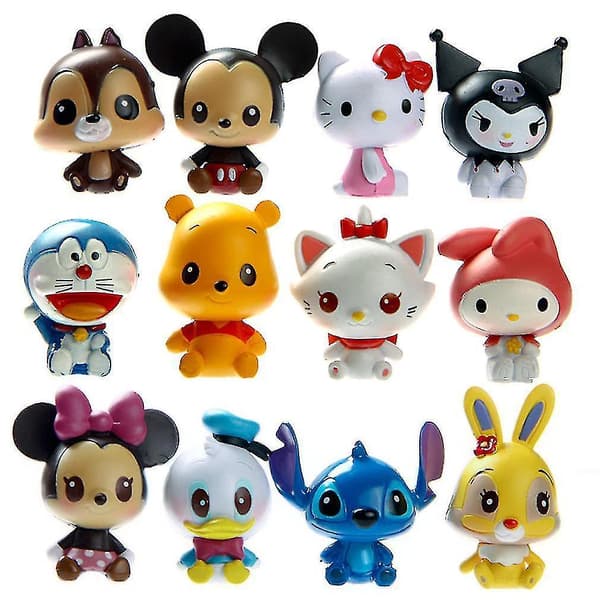 12 st Stitch Winnie Minnie Doraemon Minifigurleksaker