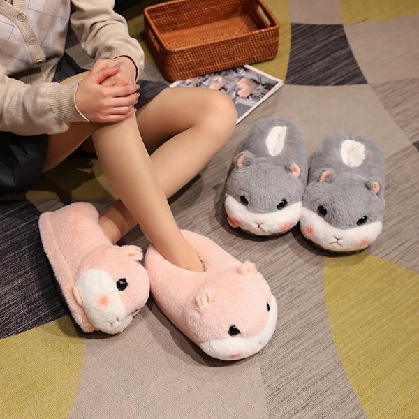 Damtofflor i plysch, bomull, fluffiga och söta, storlek 36-44, höst/vinter Pink hamster