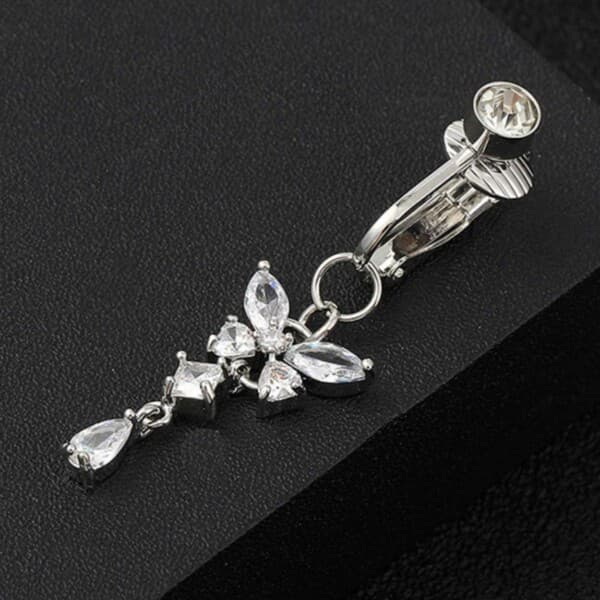 Falsk Navlepiercing Clip-on Navlering Uden Hul Butterfly Crystal Silver
