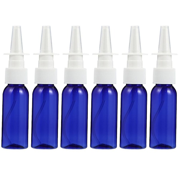 6-pakning plastflasker med fin dusj, tomme nesesprayflasker, reiseflasker for kosmetikk (12,5 x 2,5 cm, blå)