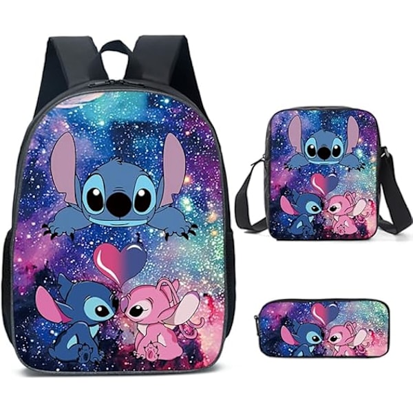 Stitch Ryggsekk - Sett med 3 barnesekker med lunsj og etui for skole, utendørs, reiser, camping