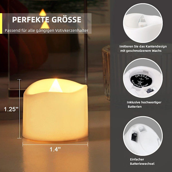 12 LED Flammeløse Stearinlys, Batteridrevet LED Votivlys, Varm Hvid