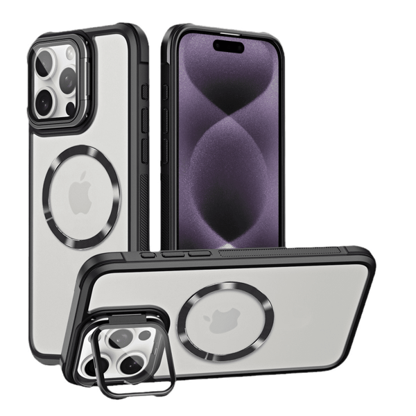 Magnetisk Stødsikkert Telefoncover til iPhone16 15 Pro Max Plus med Støtte og Linsebeskyttelse iPhone15