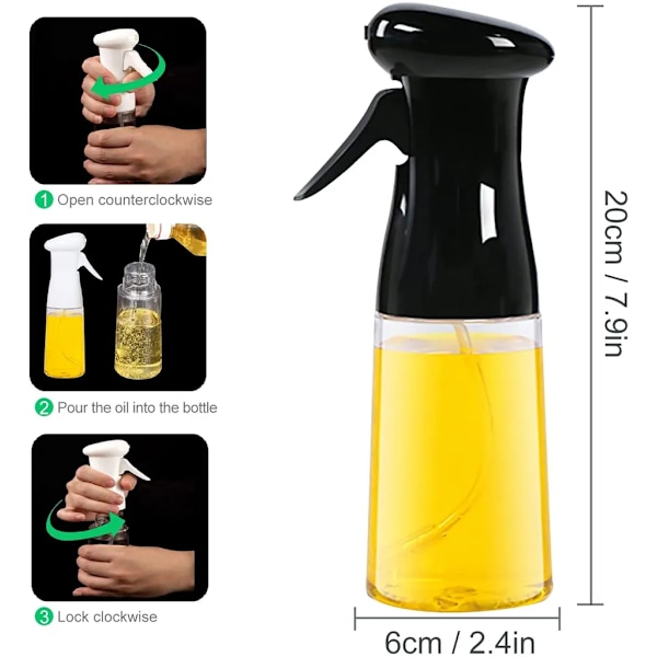 2-pack oljeflaska 210 ml oljesprayflaska, vinägerspruta olivoljaflaska, oljeflaska 1-pack oljespruta för matlagning, sallad, BBQ