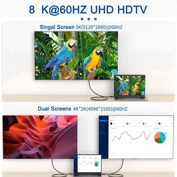 Mini DisplayPort DP til DisplayPort Adapter 8K 60Hz Blå