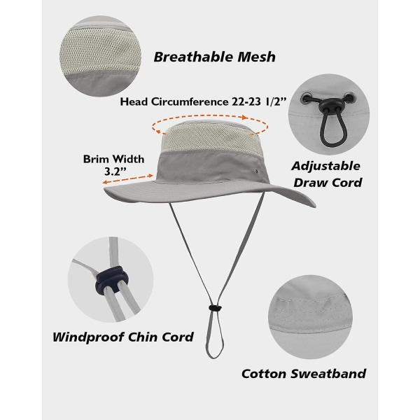 Unisex Solhatt med Bred Brätte, Utomhus Upf 50+ Vattentät Boonie-hatt Sommar UV-skydd Solkepsar (Mörk Khaki)