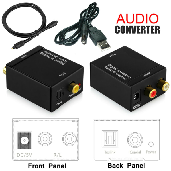 Digital til analog lydkonverter Optisk RCA LR lydadapter