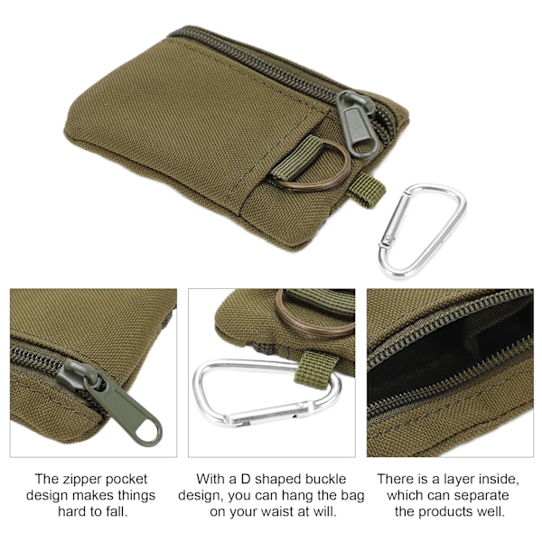 Utomhus EDC Molle-ficka Plånbok Mini Bärbart Nyckelkortsfodral EDC-ficka Väska Myntväska med Karbinhake Grön