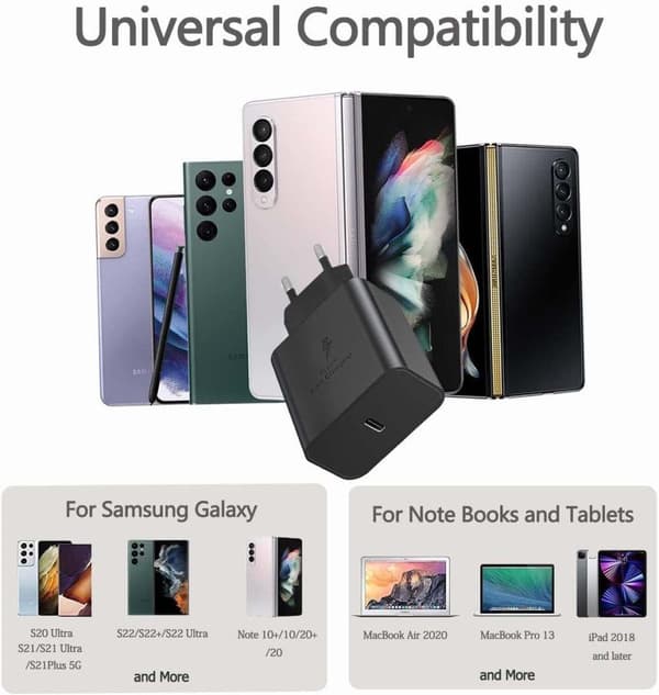 Hurtigoplader til Samsung USB-C + 1M USB C-kabel