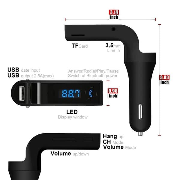 Bluetooth-auton FM-lähetinmodulaattori MP3 USB musta
