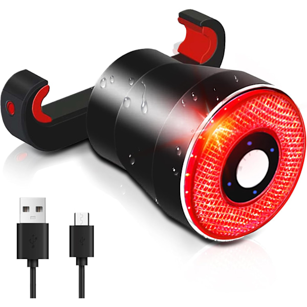 Ultrasterkt smart sykkelbaklys, USB-oppladbart bremselys, høy intensitet. Enkel å installere for sykkel sikkerhet
