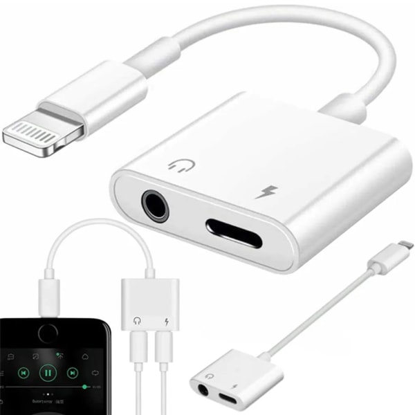 Lightning Aux Adapter 2-i-1 3,5 mm för iPhone-hörlurar Hörlursuttag Ljudladdningskompatibel iPhone13 Pro Max 12 11 XS XR X 7 7P 8 8P Charging Retoo