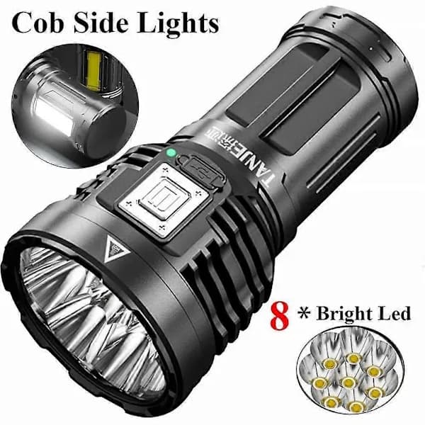 Supertehokas 12000000LM Taskulamppu 8 LED USB Ladattava Taktinen