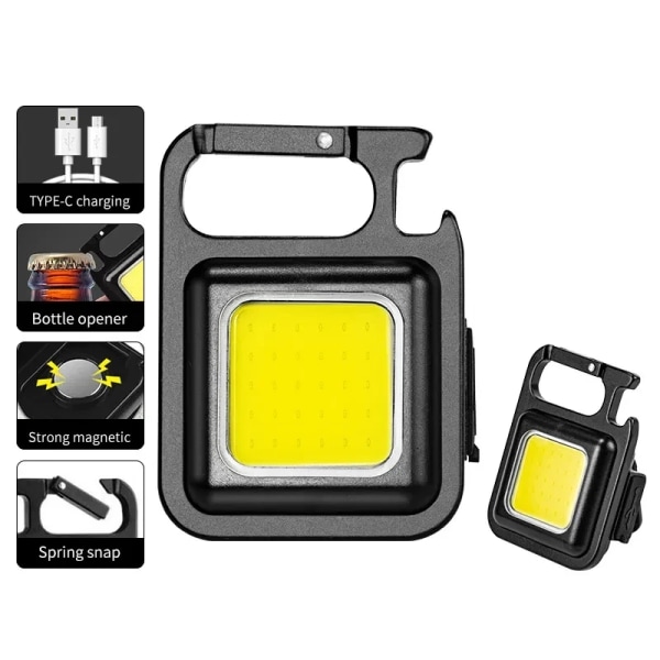 COB Ficklampa Mini Bärbar Nyckelringlampa 4 Belysningslägen EDC Fackla