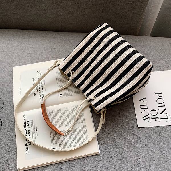 Canvas dameveske bucket bag ny stripete skulderveske skrådd mu