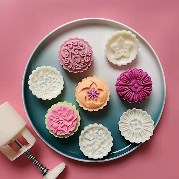 Månkakaform med blommönster för Midhösten - Kakstämpel Mooncake Machine (B)