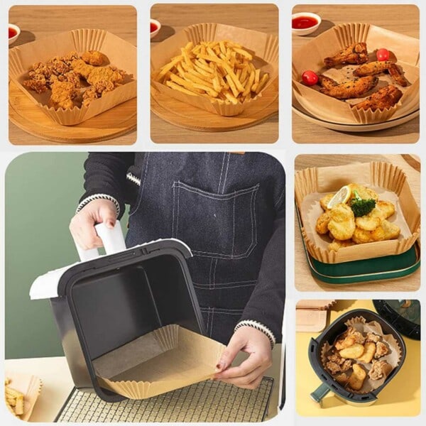 Fyrkantiga Air Fryer Papper 100-pack - 17cm Engångspapper för Luftfritös brun