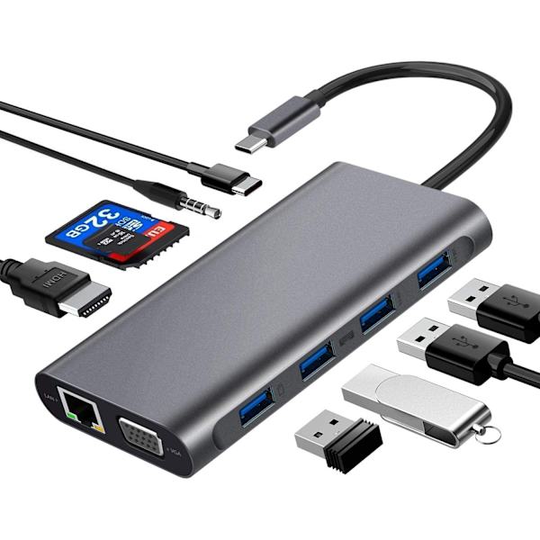 Typ-c dokkingstasjon 11 i én multi-i-ett USB-hub