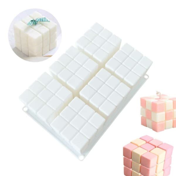 Silikone Lysform Stearinlys DIY 6 stk. Kuber Rubiks hvid